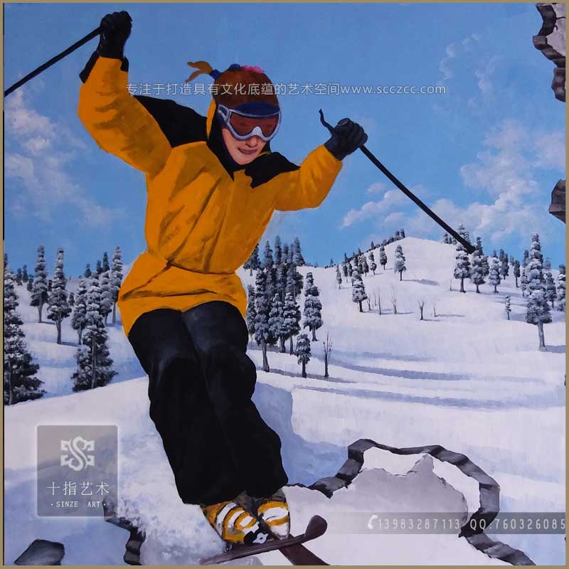 滑雪场墙绘壁画